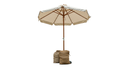 Outdoor patio umbrella with sandbag base garden shade parasol summer backyard protection one hundred characters on transparent background