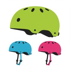 Colorful Helmets: Lime Green, Teal, and Pink Protective Gear