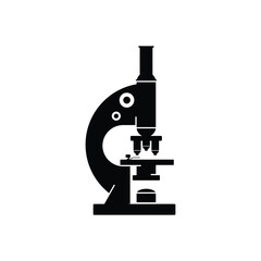 Microscope Silhouette Vector. Scientific Research, Laboratory Equipment, Medical Analysis Icon.