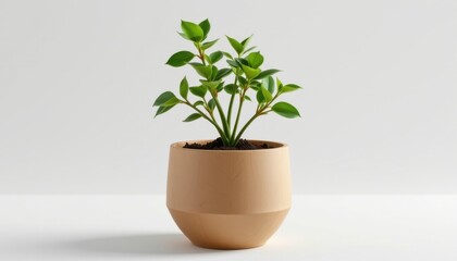 Fototapeta premium single eco friendly plant pot made from biodegradable paper pot, containing a jade plant, isolated on white background, minimalist product shot, soft studio lighting, realistic 3d render