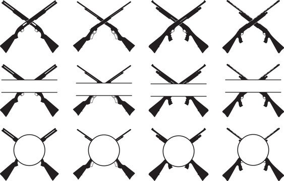 Shotgun monogram, Hunting Rifle, Shotgun, Crossed Shotgun Rifle , Gun Silhouettes 
