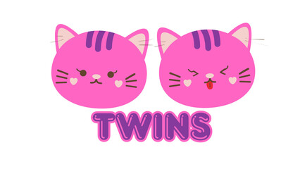 Pink Twin Cats Illustration for Girls