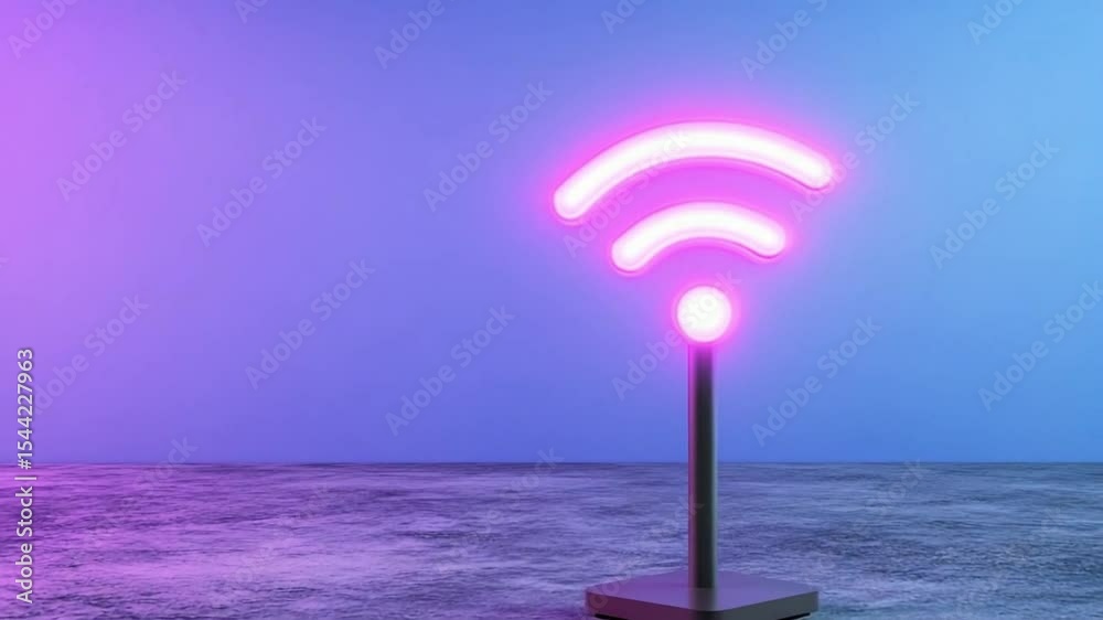 Aufkleber neon wifi signal illustration: a luminous neon wifi signal on a seamless gradient background, offeri