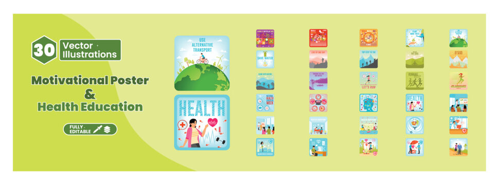 Motivational poster and health education. Mega set.