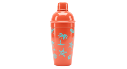 Orange cocktail shaker with tropical design perfect for summer parties and beach themed events at home bar use on transparent background