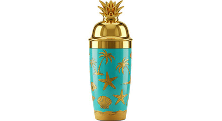 Tropical pineapple cocktail shaker gold finish beach themed barware summer drink mixer party...