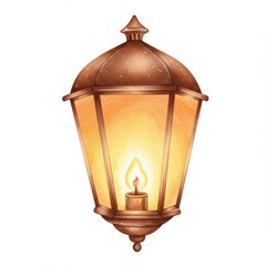 Warm Glowing Brown Metal Lantern with Candle