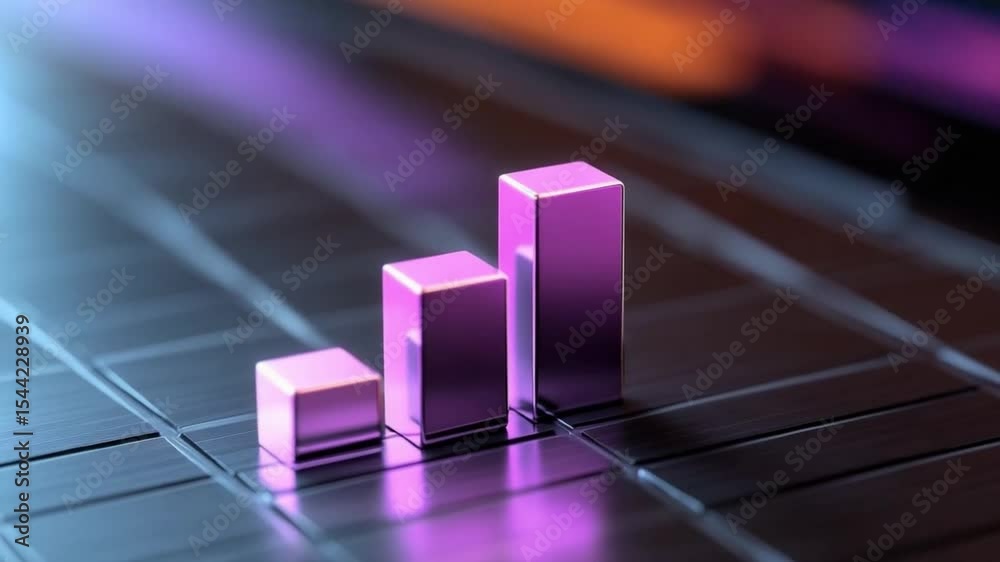 Poster ascending bar chart: capturing the essence of progress and upward momentum, a sleek, metallic bar ch