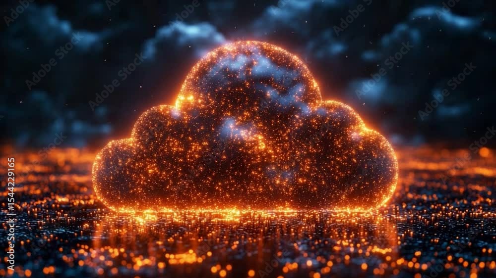Poster Cloud Computing: A luminous cloud of digital data and information, glowing with an internal energy.