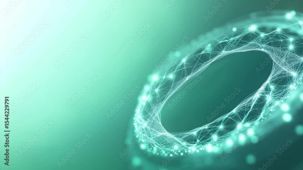 Aufkleber Abstract Networked Ring: A glowing network of interconnected nodes forms a circular structure against a soft green backdrop, symbolizing connectivity, data flow, and technological advancement.