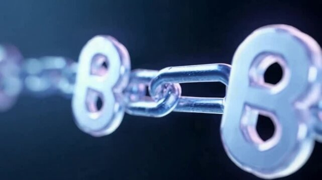 Blockchain's Interconnection: A close-up shot reveals the intricate, transparent links of a blockchain, symbolizing the secure and immutable connection in a technological landscape.