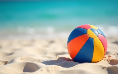 Obraz premium Beach volleyball ball on the sand beach. Team sport concept. High quality