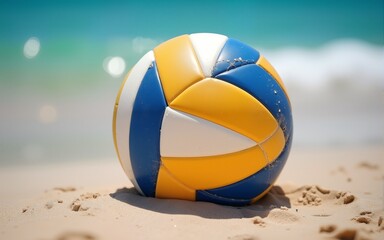 Beach volleyball ball on the sand beach. Team sport concept. High quality