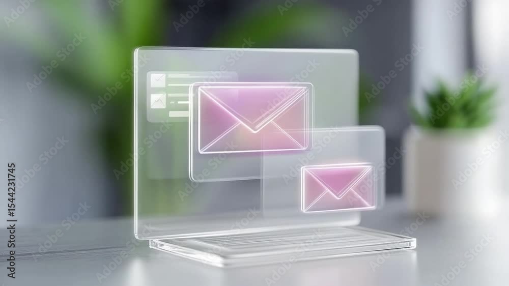 Poster digital mail visualization: a futuristic composition presenting an interactive digital email with tr
