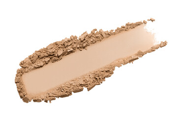 Foundation powder swatch. Beige eyeshadow smear isolated on transparent background. Cosmetic makeup powder texture