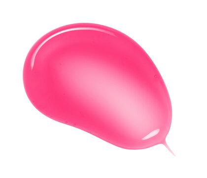 Lip gloss or lip oil swatch texture. Pink glossy liquid lipstick smear smudge isolated on transparent background. Gel makeup product drop
