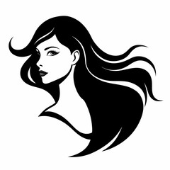 woman with flowing hair silhouette vector black on white background