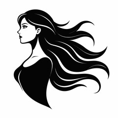 woman with flowing hair silhouette vector black on white background