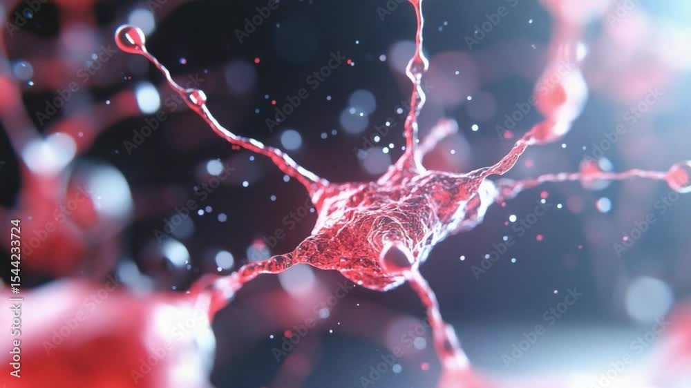 Poster Cellular Serenity: A captivating close-up of a vibrant neuron against a soft, blurred backdrop. the image embodies the intersection of science and art.