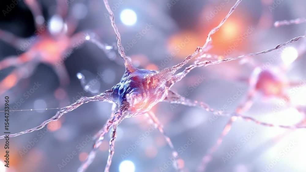 Poster neurons: microscopic depiction of neurons transmitting electrical signals, showcasing the intricate 