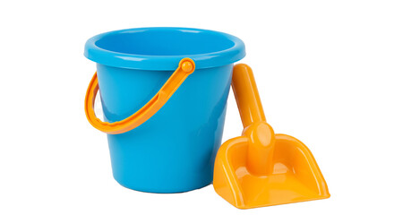 Stock photo of kids beach bucket and shovel set for sand castle building summer vacation fun time at the seashore on transparent background