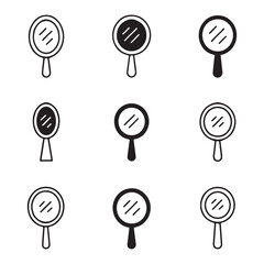 Mirror Icon Set for Decor. Set of Handheld Mirror Illustrations in Black and White  © MdMasudRana