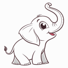 Fototapeta premium Adorable Cartoon Elephant with Trunk Raised Smiling and Happy.