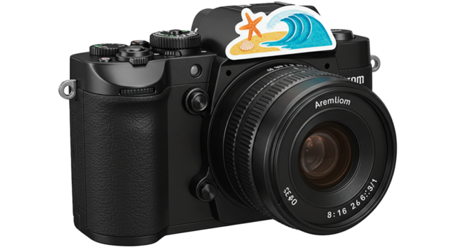 Camera photography equipment aremliom lens digital camera gear summer vacation sticker product shot on transparent background
