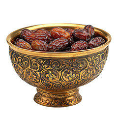 Ornate Golden Bowl Filled with Sweet Medjool Dates
