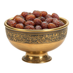 Ornate Golden Bowl Filled with Sweet Medjool Dates
