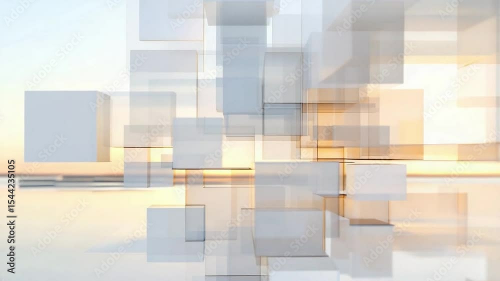 Poster geometric elegance: an abstract composition of translucent cubes floats weightlessly, reflecting in 