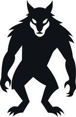 Silhouette of a werewolf standing tall against white background