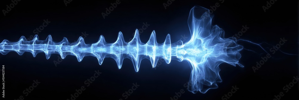 Poster Calm Wave of Blue Light Resembling a Spinal Cord Structure Illuminates the Dark Background in an Artistic Representation