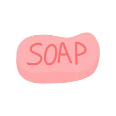 Colored soap bar with the word soap embossed on the surface in a playful font