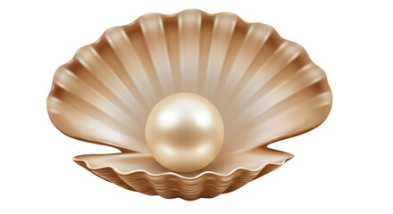 Shiny pearl in a seashell illustration, oyster with pearl, jewelry, ocean treasure, marine life on transparent background
