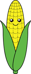 Cute cartoon corn on the cob with happy face illustration