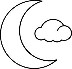 Simple line art illustration of a crescent moon and a cloud