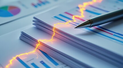 Fototapeta premium startup investment growth ecosystem concept. Data analysis concept with graphs and a pen on a desk.