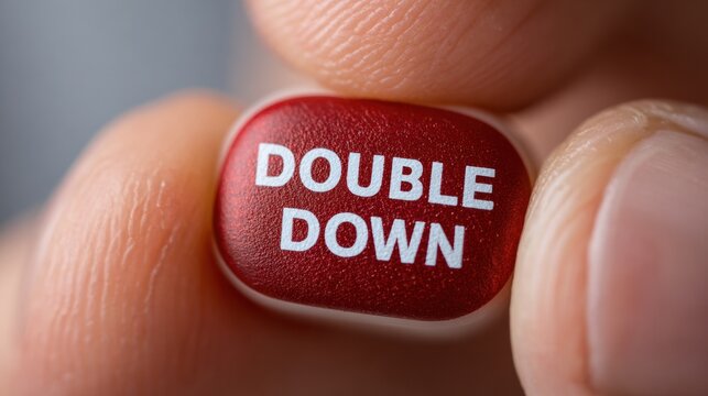 Close-up of Finger About to Press Risky Double Down Button in a High-Stakes Game Setting