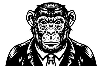 Silhouette Vector Art Illustration of Chimpanzee in a Business Suit	