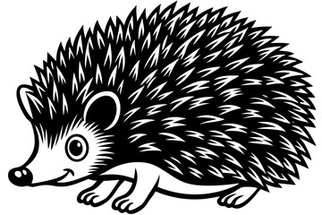 Silhouette Vector Art Illustration of Cute Hedgehog Black and White Drawing	