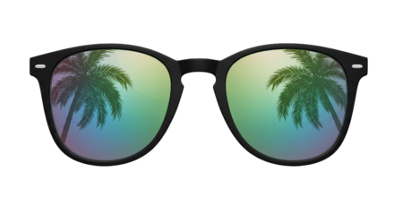 Stylish eyewear with palm tree reflection summer vacation eyewear fashion accessories trendy eyewear on transparent background
