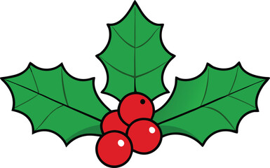 Simple cartoon holly berries and leaves christmas design element