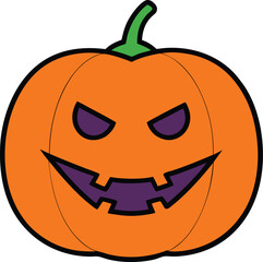Cartoon halloween pumpkin with evil grin and narrow eyes