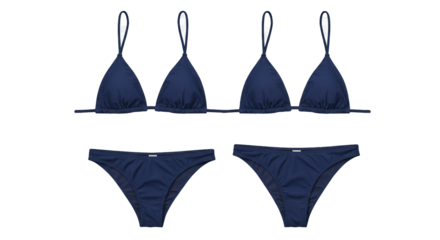 Navy swimwear bikini set for women triangle top and bottom beachwear summer vacation swimsuit fashion style on transparent background
