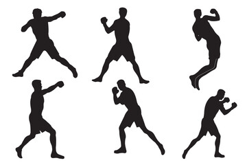 Boxer silhouette illustration. Boxing Silhouette Vector Set. Fighters in Action Poses for Fitness and Combat Sports Design variety.