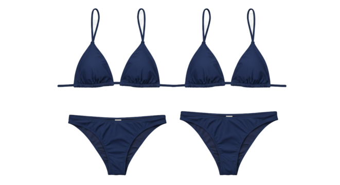 Navy swimwear bikini set for women triangle top and bottom beachwear summer vacation swimsuit fashion style on transparent background