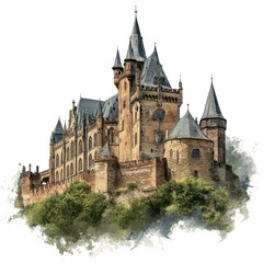 Fototapeta premium Fairytale Castle on Green Screen A Digital