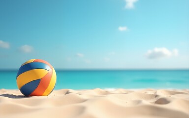 Beach outdoor volleyball game moment with copy space. Suitable for header or banner. High quality