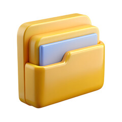 3D Yellow Folder Icon with Blue Document on Transparent Background